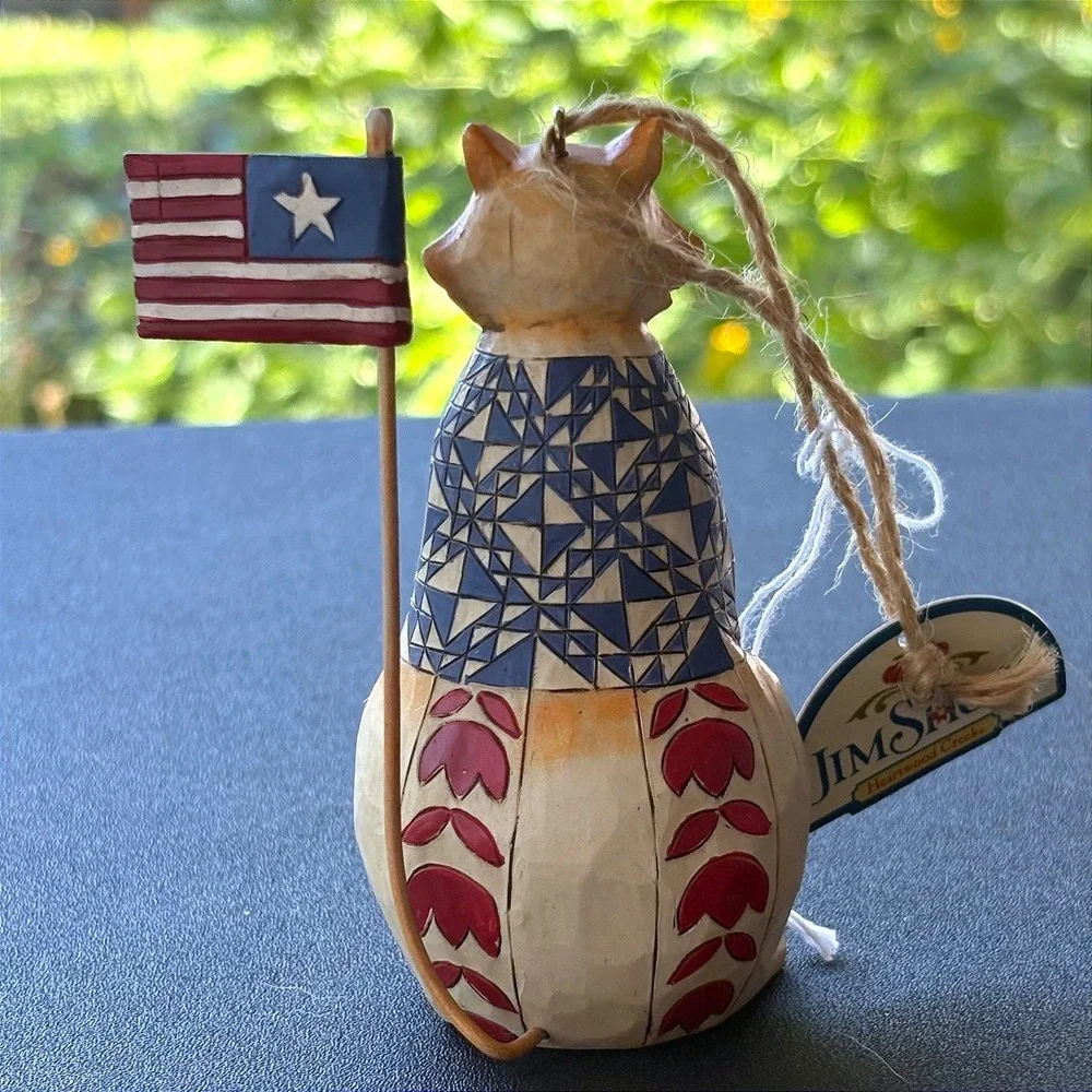 Jim Shore Heartwood Creek Patriotic Cat Ornament American Flag 2009